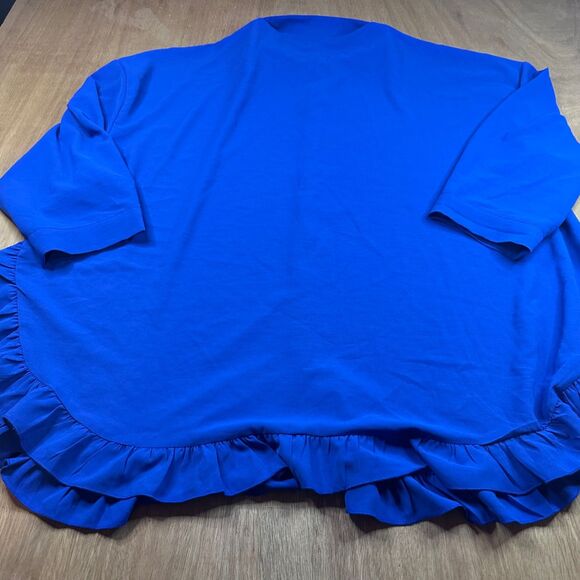 SHEIN Curve 7X Blue Button Front Blouse Ruffle Hem Plus Size 28/30 - Picture 3 of 6